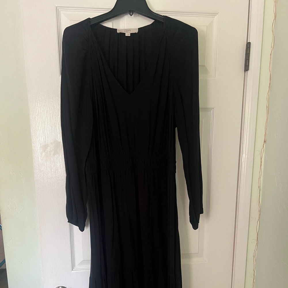 LOFT Black Long Sleeve Dress, V Neck, Size XL